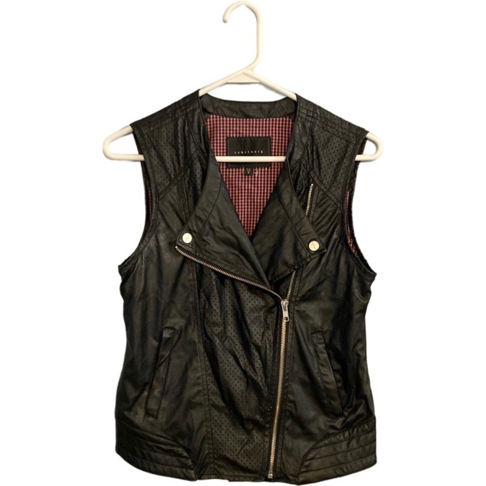 Sanctuary Black Moto Zipper Perforated Mesh Faux Leather Vest Size small